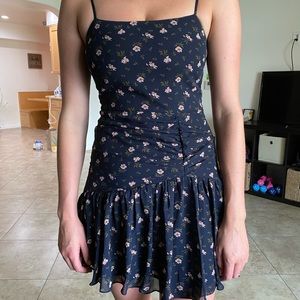 Navy Floral Ruffled Dress